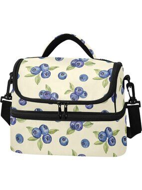 Insulated Kids Lunch Box - Blueberry Leaves Print, Reusable Cooler Bag with